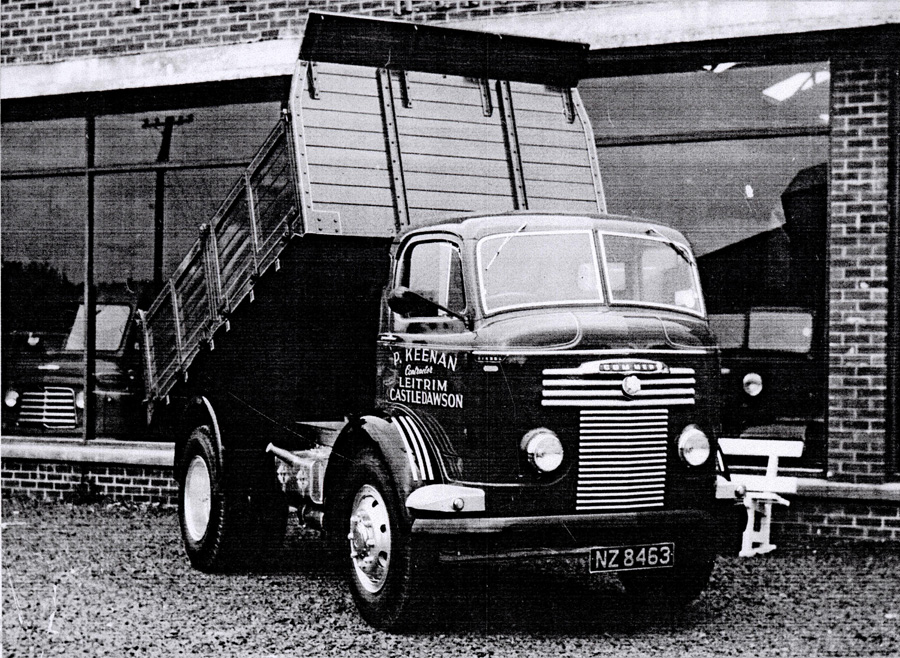 This photo shows a new P.Keenan, Commer Tipping Truck, parked outside the sales showroom in 1956.
